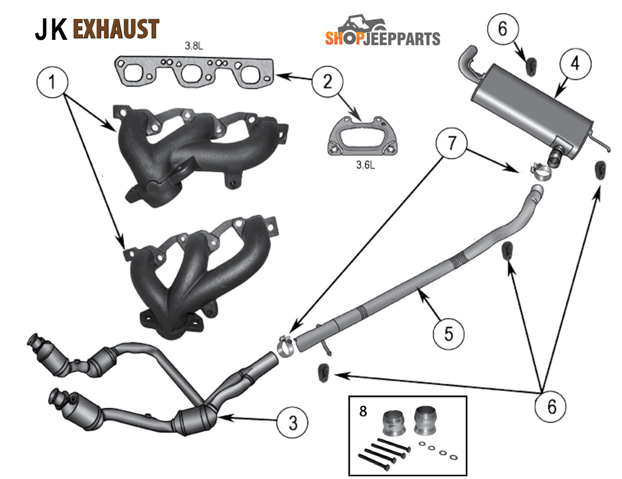 2007-18 Jeep Wranglers JK Exhaust Parts