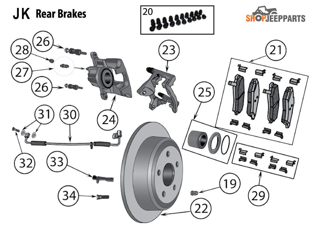 2007-18 Jeep Wranglers JK Rear Brake Parts