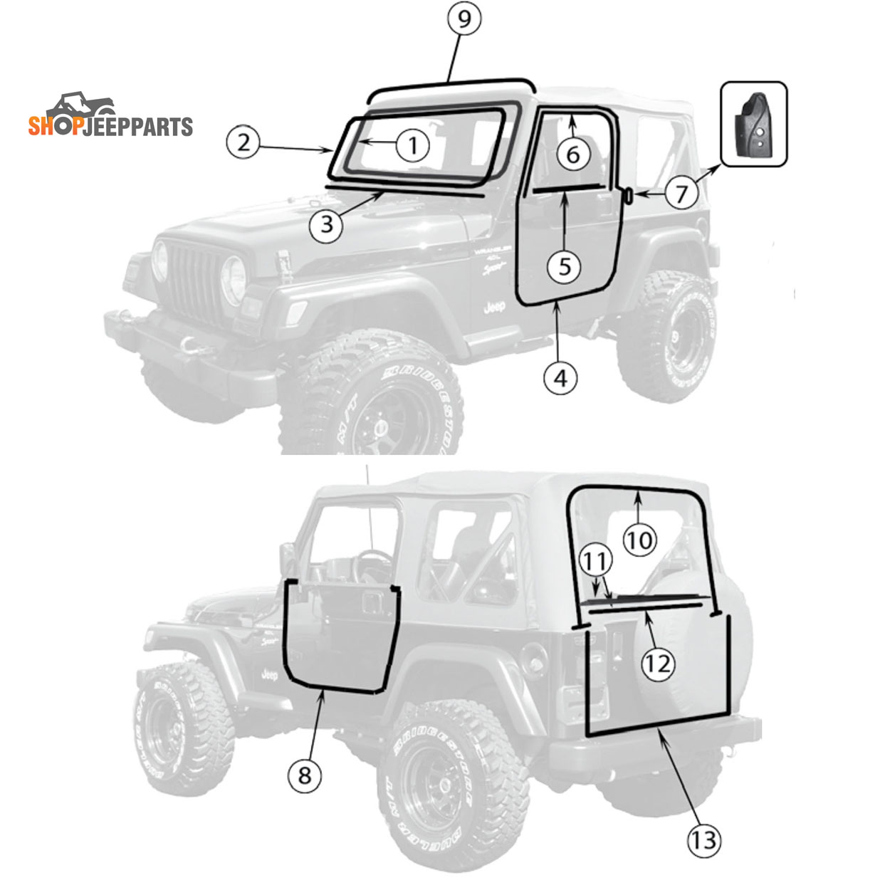 1997-2006 Jeep Wranglers TJ Weatherstrips and Seals